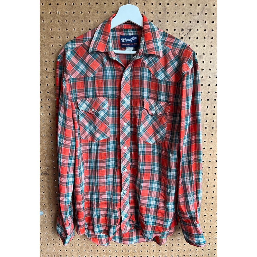 Vintage Wrangler Western Shirt - Red Green Plaid Snap Button - Mens Medium